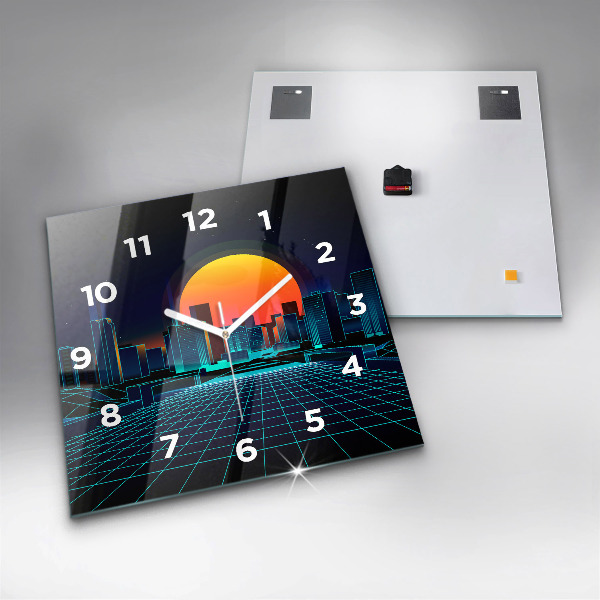 Square wall clock Cyberspace city
