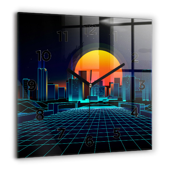 Square wall clock Cyberspace city