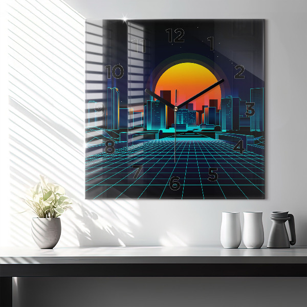 Square wall clock Cyberspace city