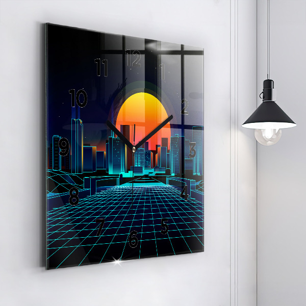 Square wall clock Cyberspace city