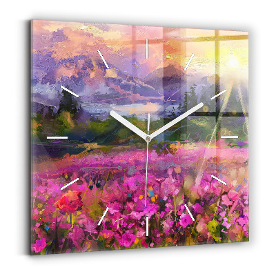 Square wall clock Landscape of nature and flowers