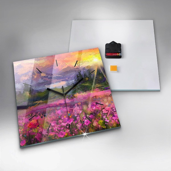 Square wall clock Landscape of nature and flowers