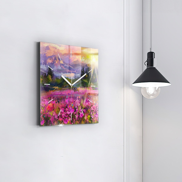Square wall clock Landscape of nature and flowers