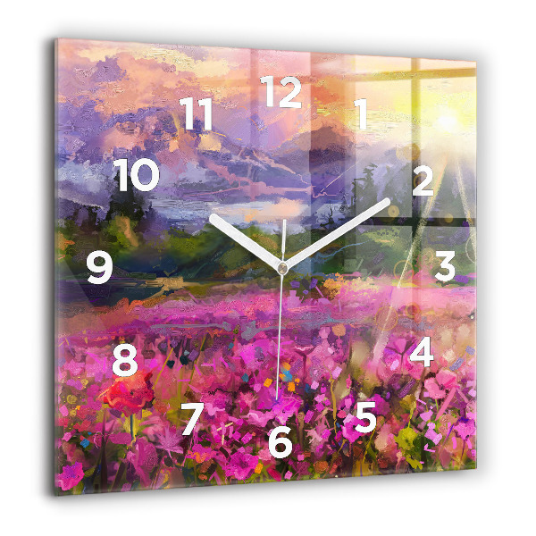 Square wall clock Landscape of nature and flowers