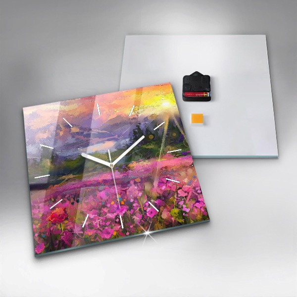 Square wall clock Landscape of nature and flowers