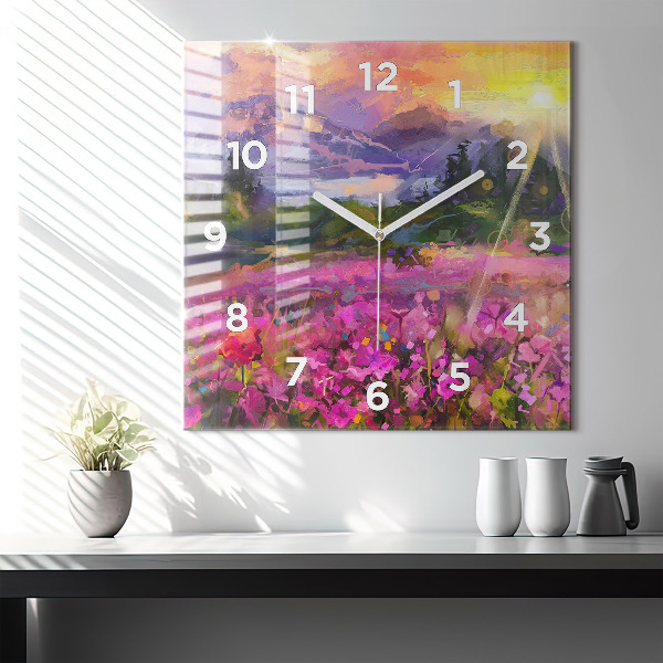Square wall clock Landscape of nature and flowers