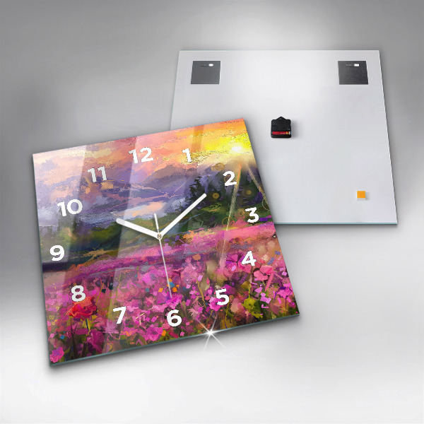 Square wall clock Landscape of nature and flowers