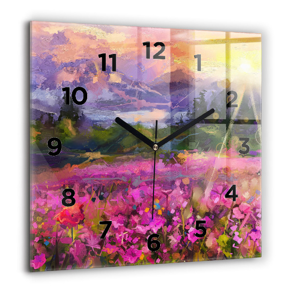 Square wall clock Landscape of nature and flowers