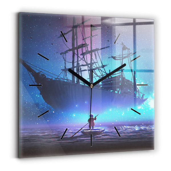 Square wall clock Fantasy sailing ship