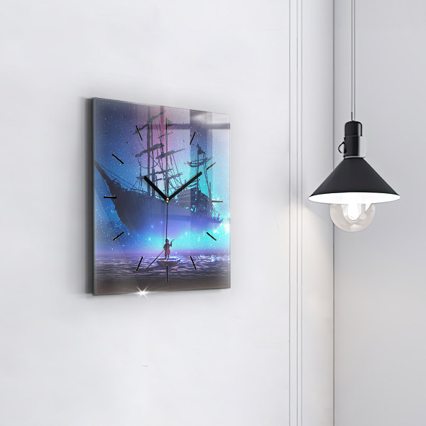 Square wall clock Fantasy sailing ship