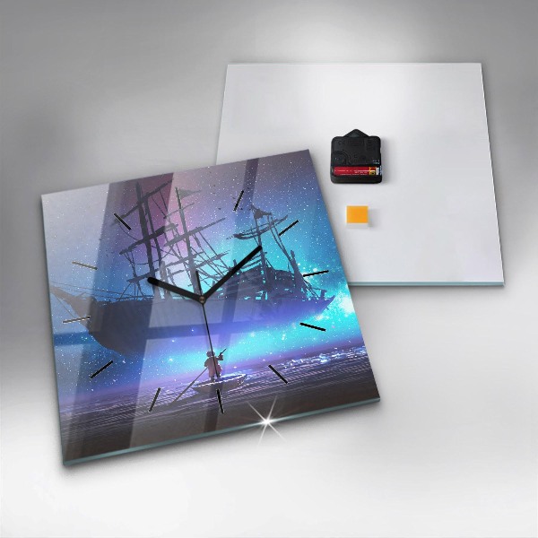 Square wall clock Fantasy sailing ship