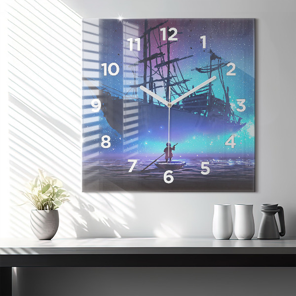 Square wall clock Fantasy sailing ship