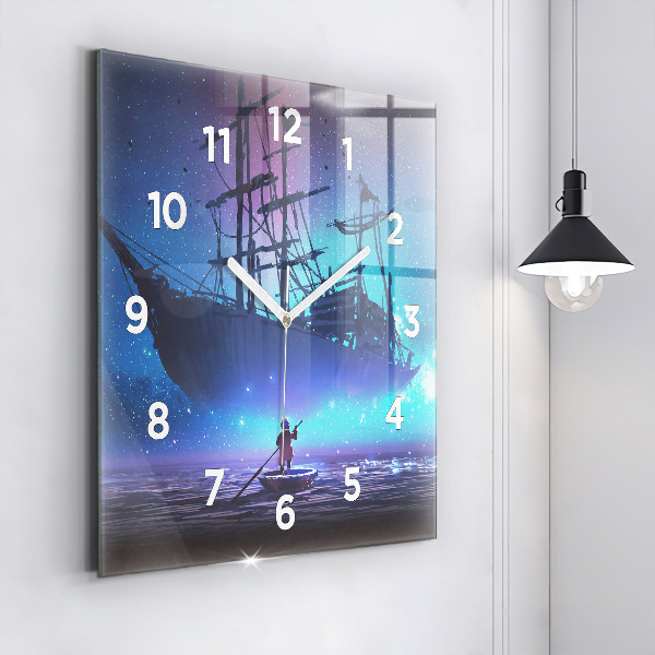 Square wall clock Fantasy sailing ship