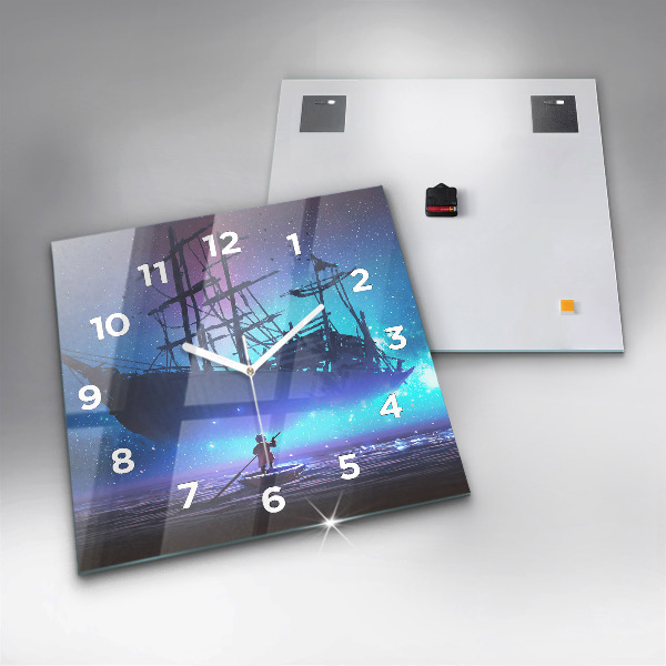 Square wall clock Fantasy sailing ship