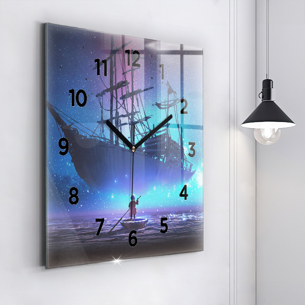 Square wall clock Fantasy sailing ship