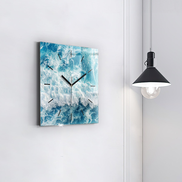 Square wall clock Sea waves