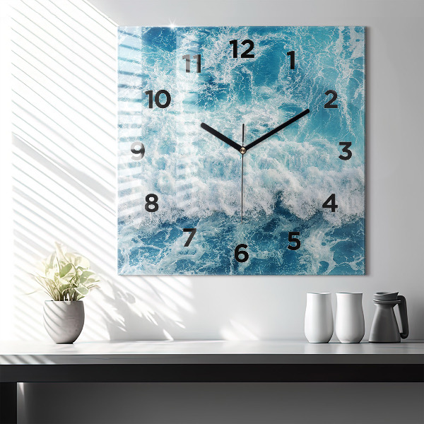 Square wall clock Sea waves
