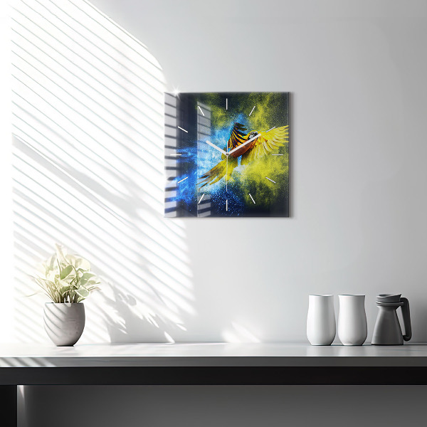 Square wall clock Colorful parrot