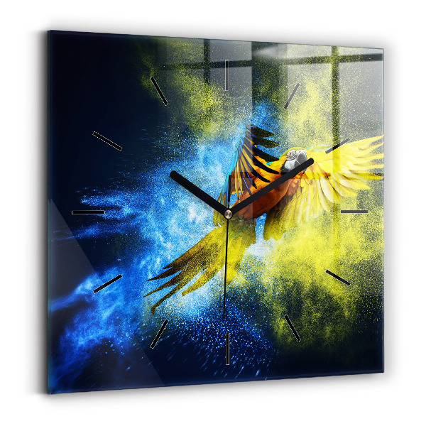 Square wall clock Colorful parrot