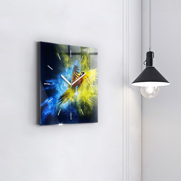 Square wall clock Colorful parrot