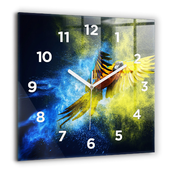 Square wall clock Colorful parrot