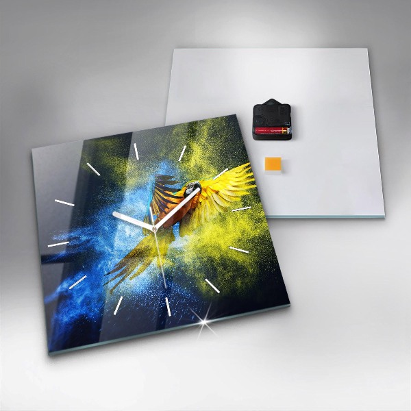 Square wall clock Colorful parrot