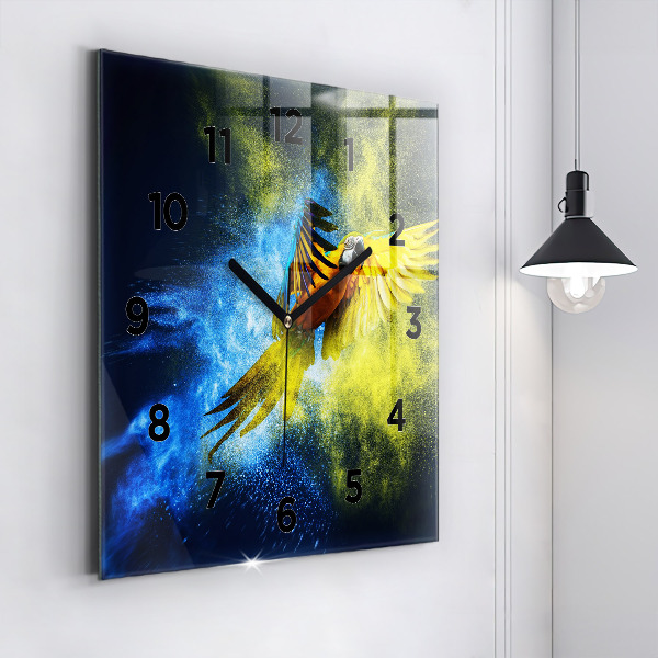 Square wall clock Colorful parrot