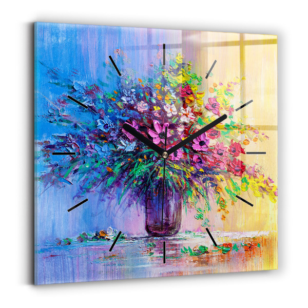 Square wall clock Flowers in a vase