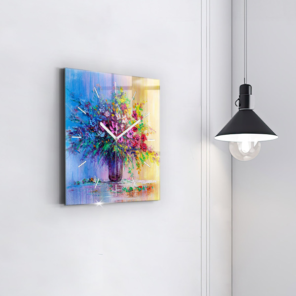 Square wall clock Flowers in a vase
