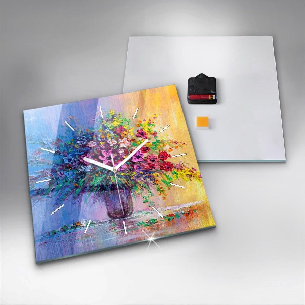 Square wall clock Flowers in a vase