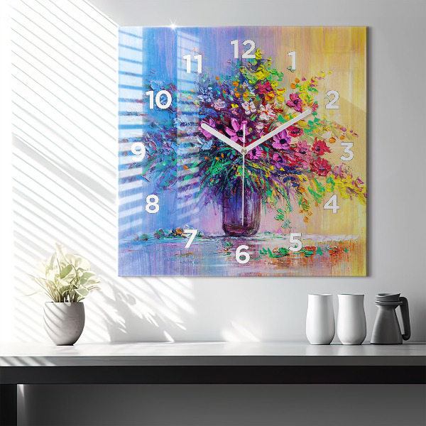 Square wall clock Flowers in a vase