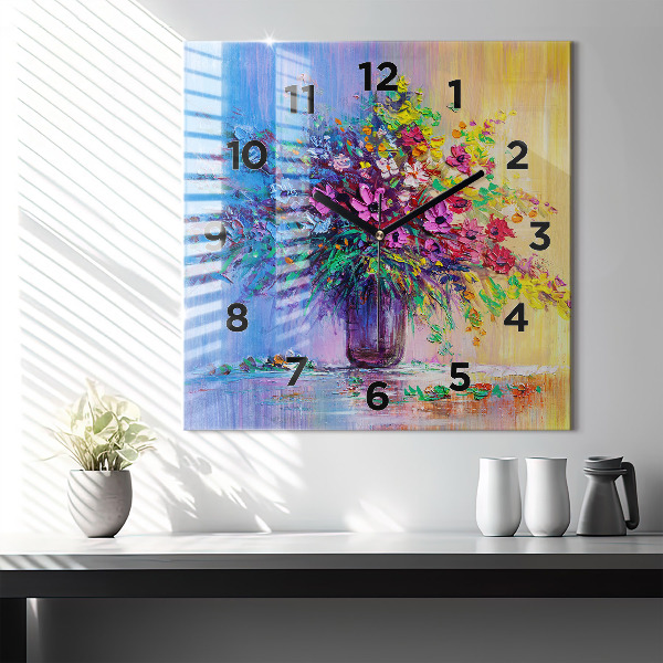 Square wall clock Flowers in a vase