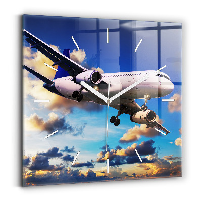 Square wall clock Airplane in the clouds