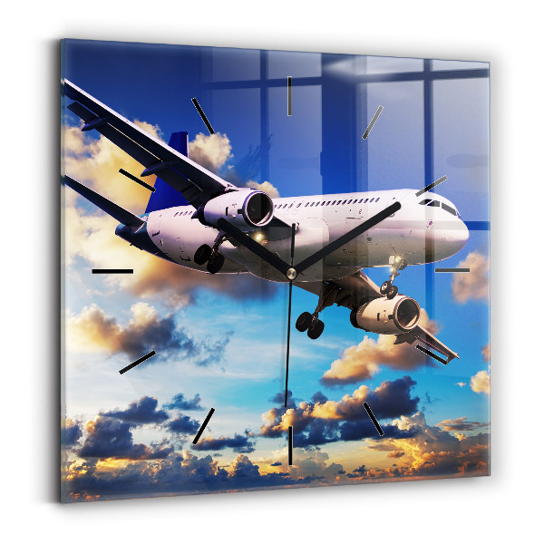 Square wall clock Airplane in the clouds