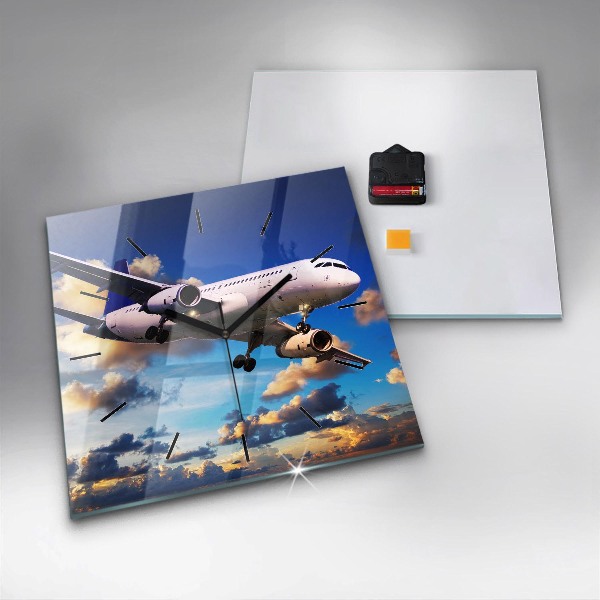 Square wall clock Airplane in the clouds