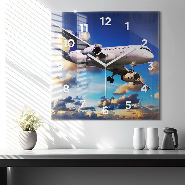 Square wall clock Airplane in the clouds