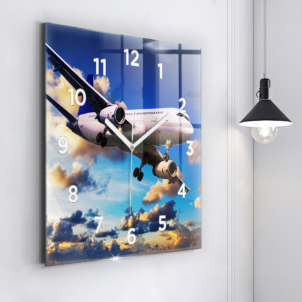 Square wall clock Airplane in the clouds