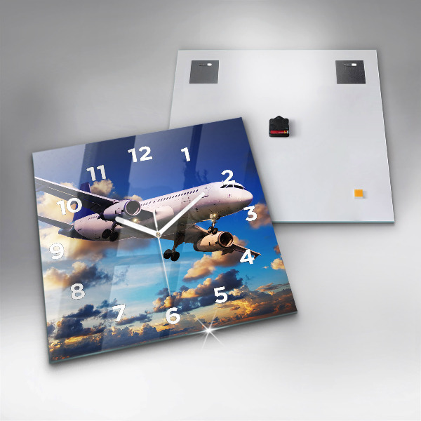 Square wall clock Airplane in the clouds