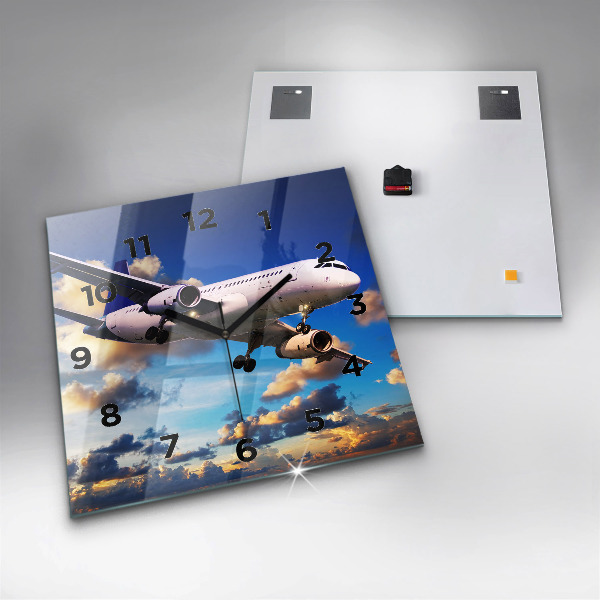 Square wall clock Airplane in the clouds