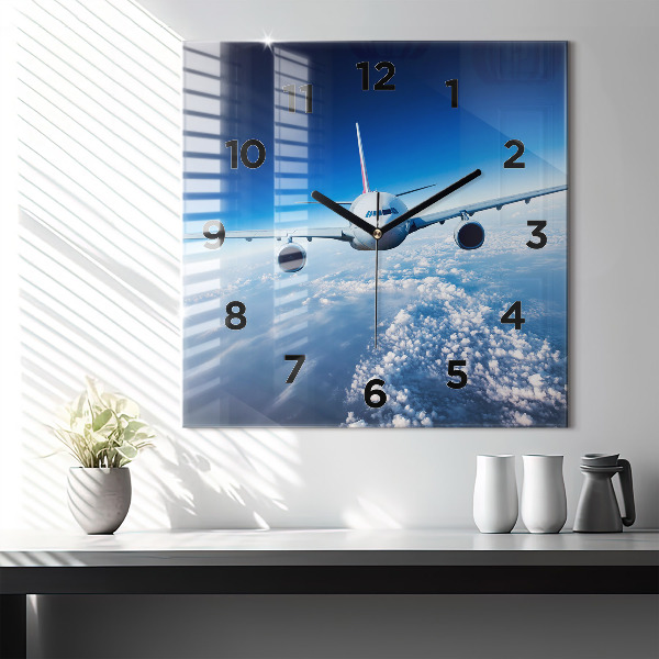 Square wall clock Airplane and Clouds