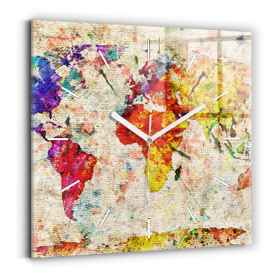 Square wall clock Colored world map