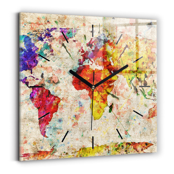Square wall clock Colored world map