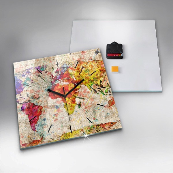 Square wall clock Colored world map