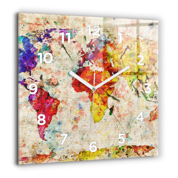 Square wall clock Colored world map