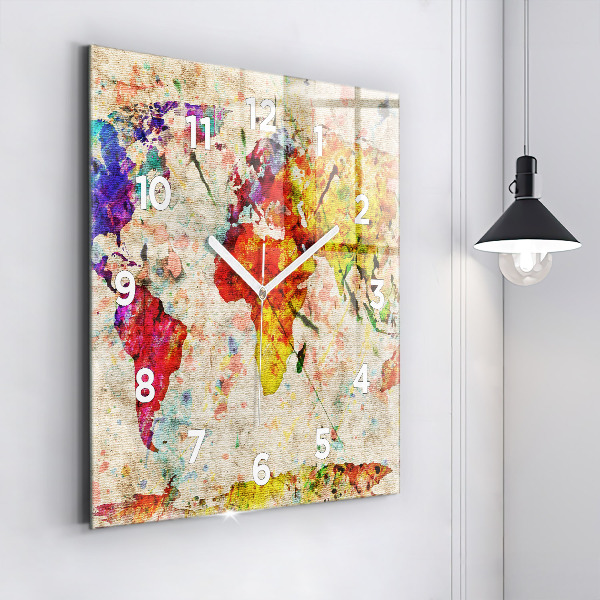 Square wall clock Colored world map