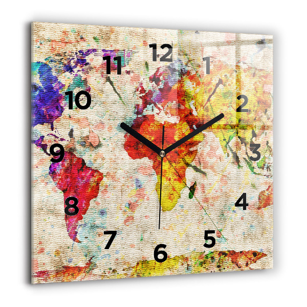 Square wall clock Colored world map