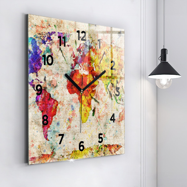 Square wall clock Colored world map