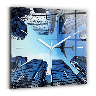 Square wall clock Airplane over buildings