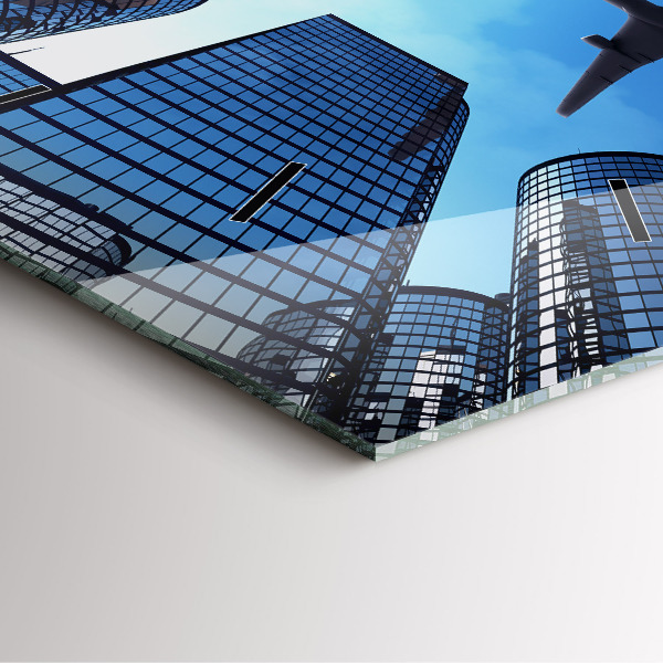 Square wall clock Airplane over buildings