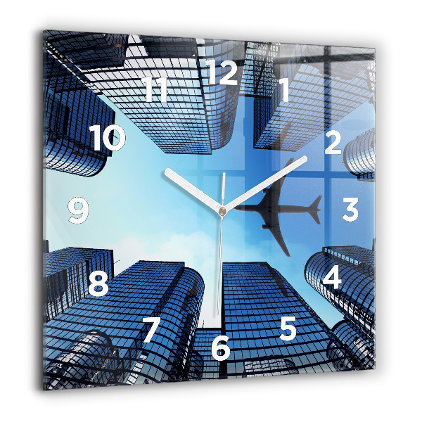 Square wall clock Airplane over buildings
